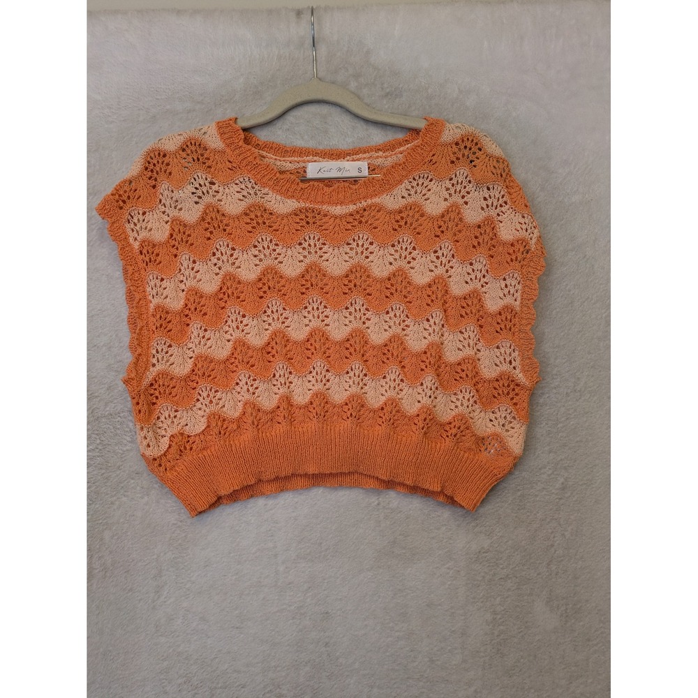 Knit Mix Sweater Vest Women's S Orange Chevron‎ Cropped Boho